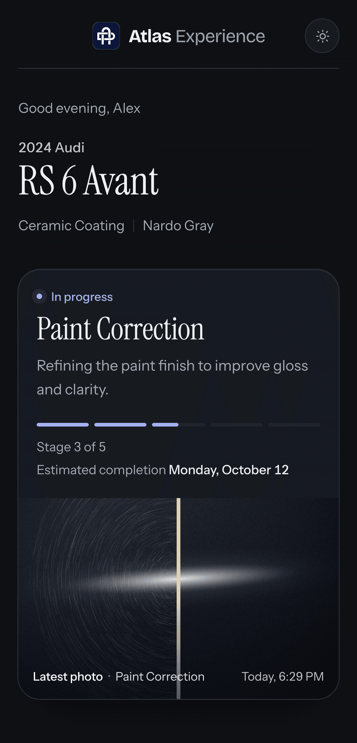 The same tracking page in Dark Mode.